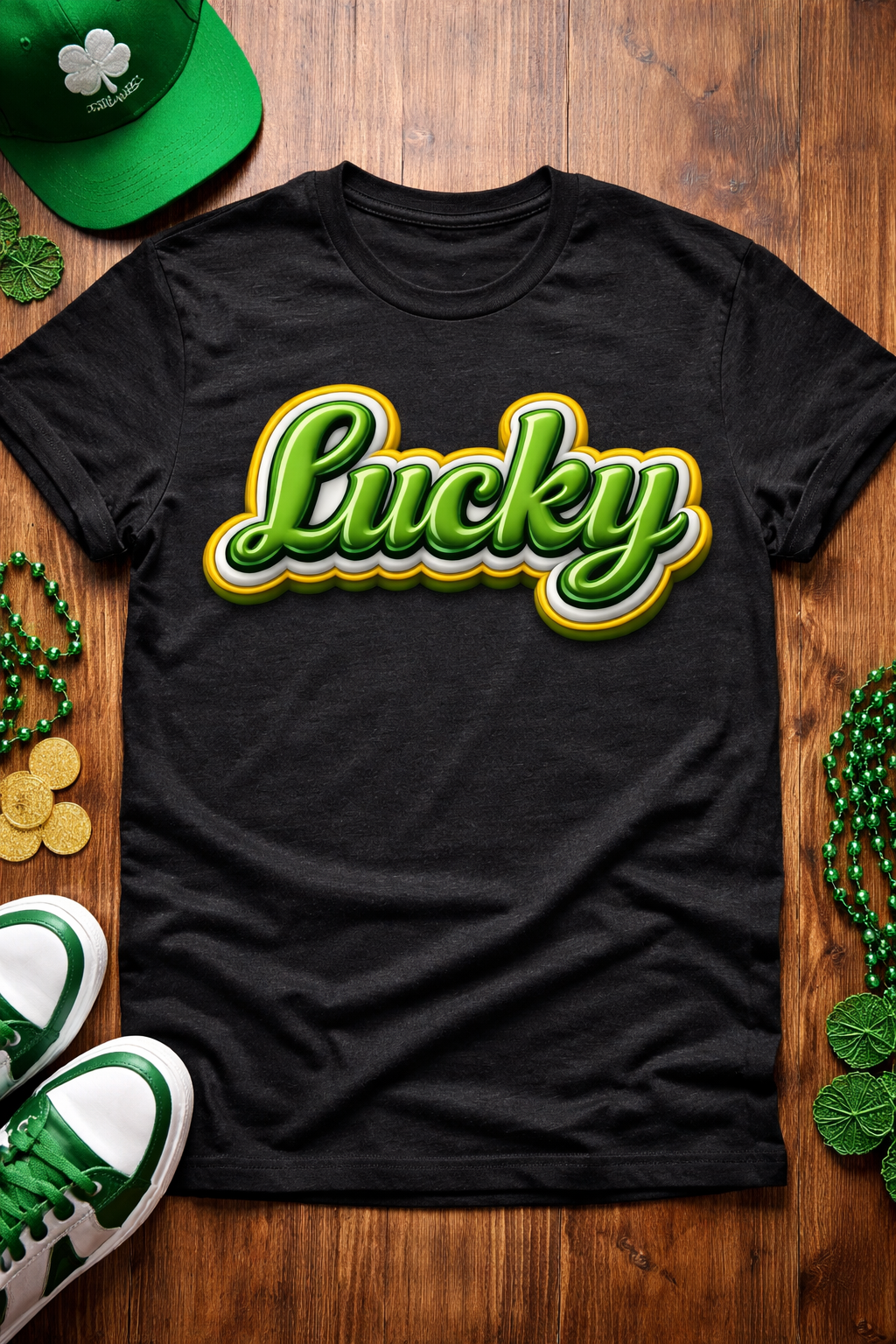 Lucky Graphic Tee – Green & Gold
